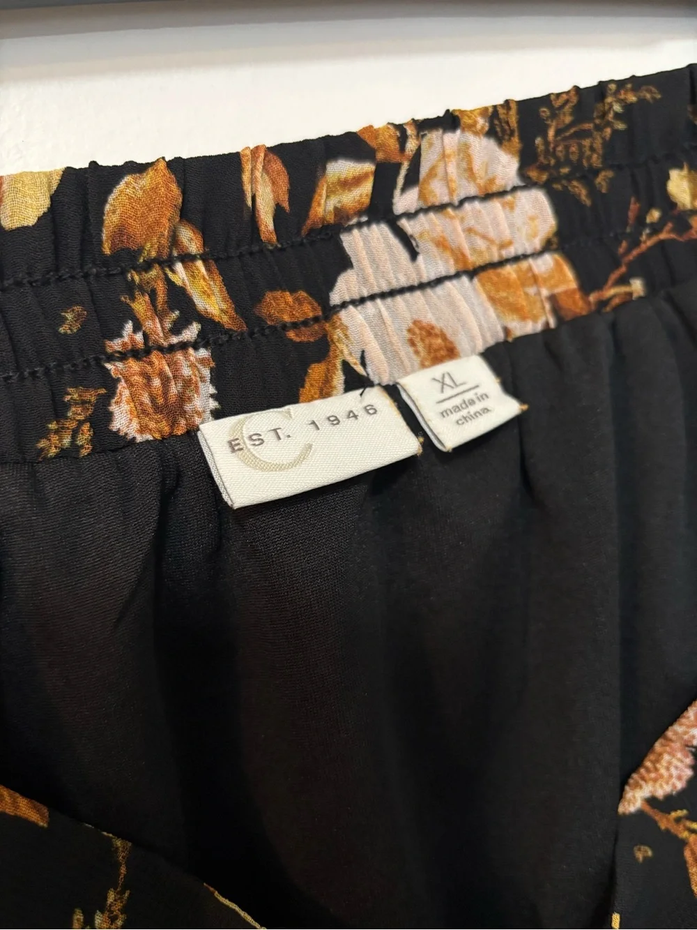 C Est. 1946 Black and Yellow Floral Ruffle Midi Skirt, Size XL